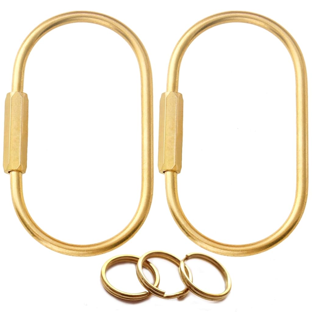 PALAY® 2Pcs Loop Buckles 2.36 inch Screw-lock Oval Carabiners Connection Lock Golden Copper Twist Lock D-Ring Multipurpose Carabiner Locks for Hanging & Securing, with 4 Keyring PALAY® 2Pcs Loop Buckles 2.36 inch Screw-lock Oval Carabiners Connection Lock Golden Copper Twist Lock D-Ring Multipurpose Carabiner Locks for Hanging & Securing, with 4 Keyring